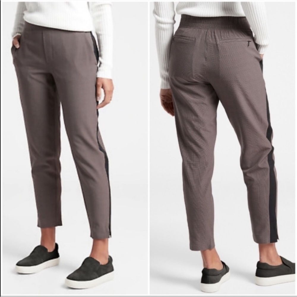 Athleta Brooklyn Plaid Ankle Travel High Waisted Pants 0 Side Stripe Brown Black